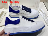 Alexander McQueen Deck Lace Up Plimsoll White Cotton and Blue Suede Calf Leather Replica