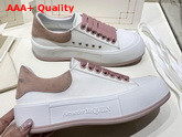 Alexander McQueen Deck Lace Up Plimsoll White Cotton and Magnolia Suede Calf Leather Replica