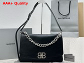 Balenciaga BB Soft Large Flap Bag in Black Peach Calfskin Aged Silver Hardware Replica
