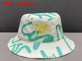 Dior and Shawn Bucket Hat White and Green Cotton Canvas Replica