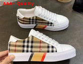Burberry Bio Based Sole Check Cotton and Leather Sneakers Beige and White Replica