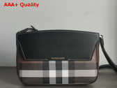 Burberry Catherine Shoulder Bag Dark Birch Brown Check Canvas and Black Leather Replica