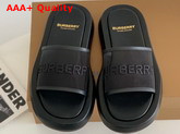 Burberry Embroidered Logo Mesh and Leather Slides in Black Replica