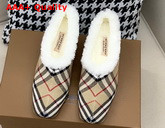 Burberry Latticed Cotton Kitten Heel Pumps with Shearling Lining Archive Beige Replica