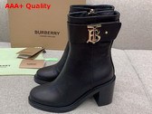 Burberry Monogram Motif Leather Block Heel Boots in Black Replica