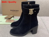 Burberry Monogram Motif Suede Block Heel Boots in Black Replica