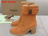 Burberry Monogram Motif Suede Block Heel Boots in Brown Replica