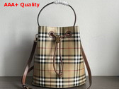 Burberry Small TB Bucket Bag in Archive Beige and Briar Brown Burberry Check Replica