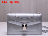 Bvlgari Serpenti Forever Flap Cover Bag in Shiny Silver Brushed Metallic Calf Leather Replica
