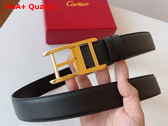 Cartier Tank Belt in Black Textured Cowhide Leather with Golden Finish Ardillon Buckle Replica