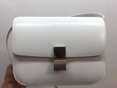 Celine Medium Box Bag in White Box Leather with Silver Hardwares For Sale