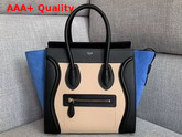 Celine Micro Luggage Handbag in Suede and Calfskin Blue Black and Beige Replica