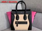 Celine Micro Luggage Handbag in Suede and Calfskin Rose Black and Beige Replica