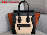 Celine Micro Luggage Handbag in Suede and Calfskin Rust Black and Beige Replica