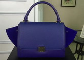Celine Small Trapeze Handbag in Blue Smooth Calfskin and Suede Calfskin for Sale