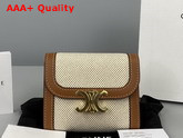 Celine Small Triomphe Wallet in Textile and Calfskin Natural Tan Replica