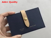 Celine Strap Card Holder in Grained and Shiny Calfskin Navy and Beige Replica