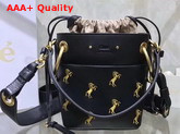 Chloe Mini Roy Bucket Bag in Black Smooth Calfskin with Little Horses Embroidery Replica
