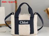 Chloe Small Woody Tote Bag in Beige Shearling and Black Nylon Replica