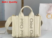 Chloe Small Woody Tote Bag in Dusty Ivory Recycled Nylon with Chloe Logo Replica