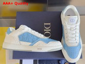 Dior B27 Low Top Sneaker White Crocodile Embossed Calfskin and Blue Smooth Calfskin with Blue Dior Oblique Galaxy Leather Replica