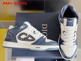 Dior B57 Mid Top Sneaker Navy Blue and White Smooth Calfskin with Beige and Black Dior Oblique Jacquard Replica