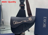 Dior Cactus Jack Dior Saddle Bag Black Grained Calfskin with Embroidered Signature Replica