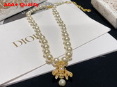 Dior D Bee Necklace Gold Finish Metal and White Resin Pearls Replica