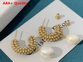 Dior D Renaissance Earrings Gold Finish Metal with White Freshwater Pearls and White Resin Pearls Replica