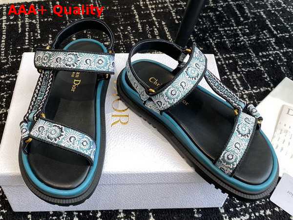 Dior D Wave Sandal Denim Blue Multicolor Embroidered Cotton with Butterfly Bandana Motif Replica