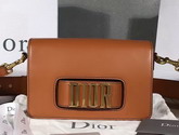 Dior Flap Bag with Slot Handclasp in Light Brown Calfskin Aged Gold Tone Metal For Sale