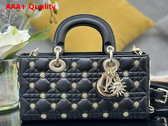 Dior Medium Lady D Joy Bag Black Cannage Lambskin with Gold Finish Sun Studs Replica