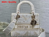 Dior Medium Lady D Lite Bag Gold Tone and White Butterfly Zodiac Embroidery Replica