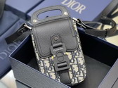 Dior Saddle Vertical Pouch with Strap Beige and Black Dior Oblique Jacquard and Black Grained Calfskin Replica
