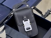 Dior Saddle Vertical Pouch with Strap Black Grained Calfskin Replica