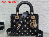 Dior Small Lady Dior My ABCdior Bag Black Cannage Lambskin with Gold Finish Zodiac Sign Studs Replica