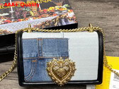 Dolce Gabbana Medium Devotion Bag in Patchwork Denim and Plain Calfskin Denim Replica