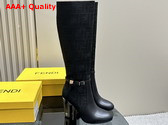Fendi Delfina High Heeled Boots in Black FF Jacquard Nylon and Leather Replica