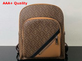 Fendi Diagonal Backpack Brown Leather and FF Fabric Bag Replica