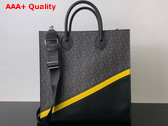 Fendi Diagonal Vertical Tote Black Leather and FF Fabric Bag Replica