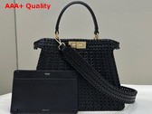Fendi Peekaboo Iseeu Medium Handbag in Black Woven Leather Replica