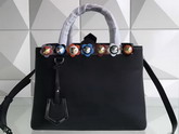 Fendi Petite 2Jours Shopper Bag in Black Leather with Flowers For Sale