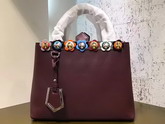Fendi Petite 2Jours Shopper Bag in Burgundy Leather with Flowers For Sale