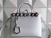 Fendi Petite 2Jours Shopper Bag in White Leather with Flowers For Sale