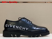 Givenchy Combat Derby Shoes in Black Brushed Leather with Givenchy Print Replica