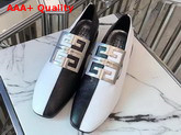 Givenchy Two Tone 4G Loafers Black and White Grained Leather with Silver Metal 4G Emblem Replica