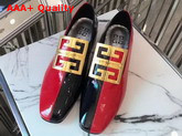 Givenchy Two Tone 4G Loafers in Red and Black Grained Leather with Gold Metal 4G Emblem Replica