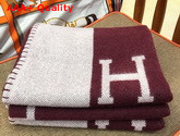 Hermes Avalon Throw Blanket in Beige and Burgundy Merinos Wool and Cashmere Replica