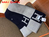 Hermes Avalon Throw Blanket in Beige and Navy Merinos Wool and Cashmere Replica