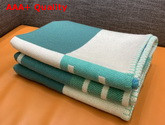 Hermes Avalon Vibration Throw Blanket in Beige and Green Jacquard Woven Wool and Cashmere Replica